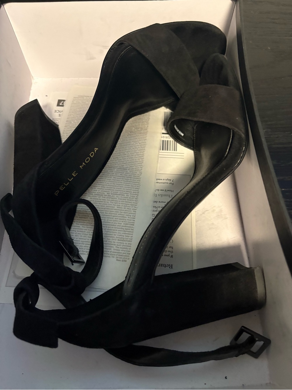 Pelle Moda Black Suede Ankle-Tie Block Heels